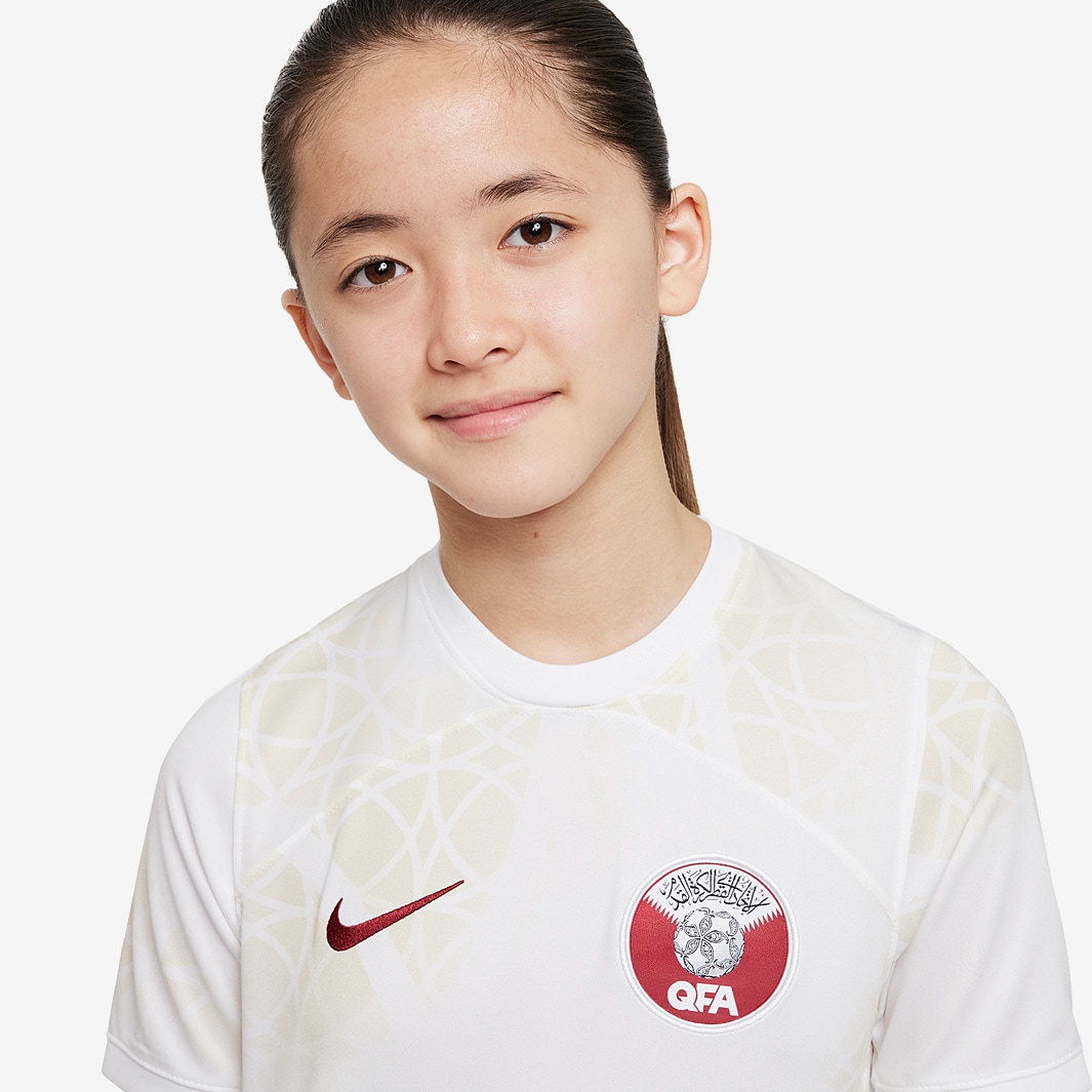 Nike Qatar Kids 2023 Dri-Fit SS Away Shirt - White/Beach/Desert