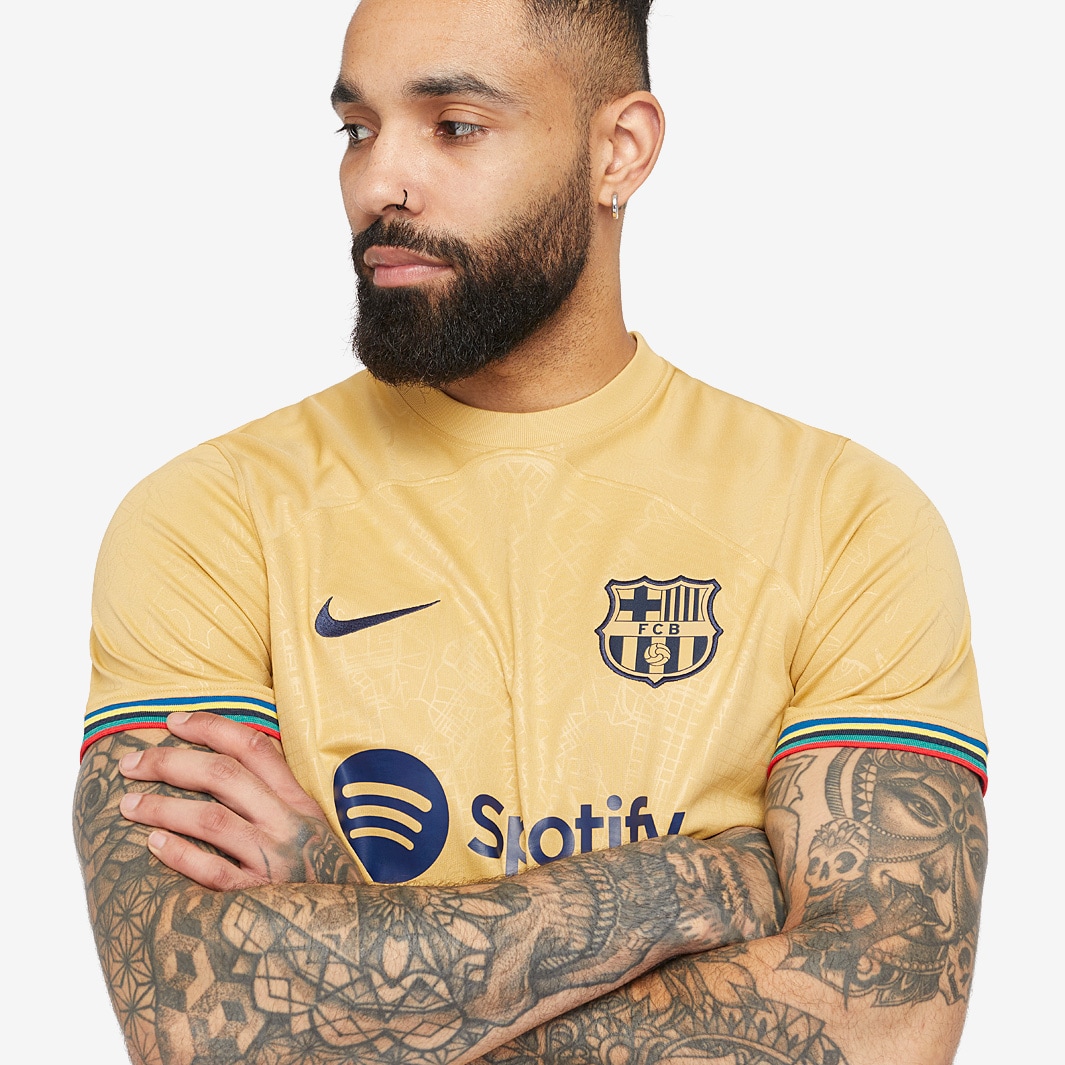 Nike 2022-23 FC Barcelona Away Jersey - Club Gold/Obsidian - Soccerium