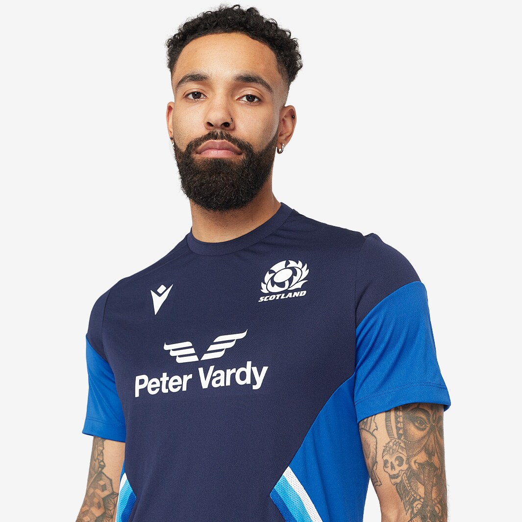 Macron Scotland 22/23 Player Poly Dry Gym T-Shirt - Navy/Royal Blue ...