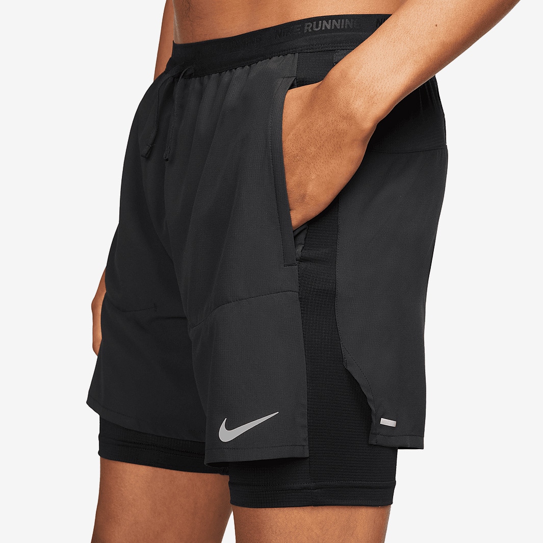 Nike Dri FIT Stride 2 in 1 Shorts Black Black Black Reflective Silv Mens Clothing Pro Direct Running