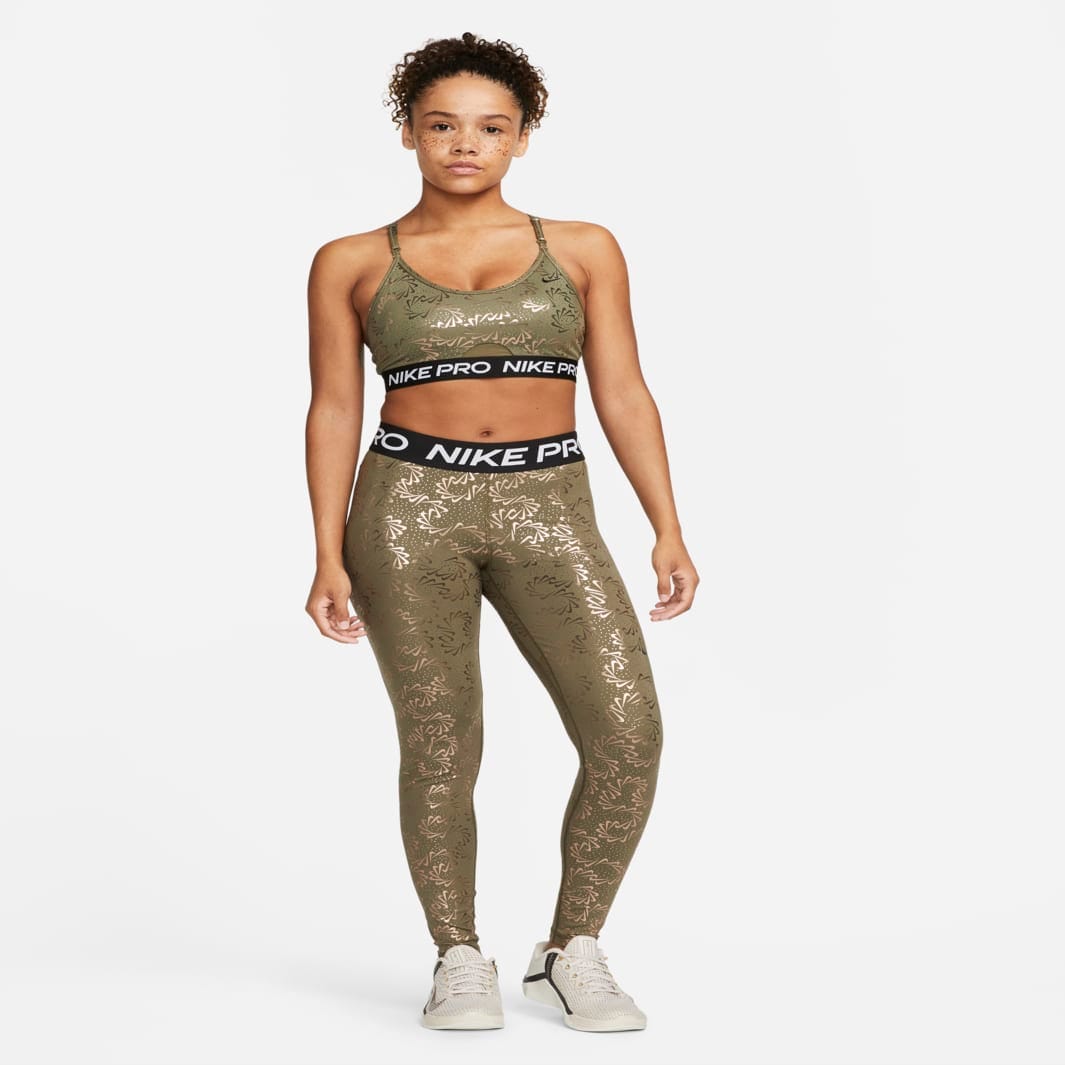 Nike Womens Pro Dri-FIT Mid-Rise Print Leggings- Medium Olive