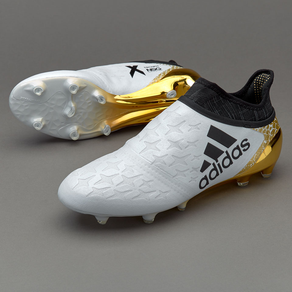 adidas X 16+ Purespeed - Mens Soccer Cleats - Firm Ground White/Core Black/Gold Metallic