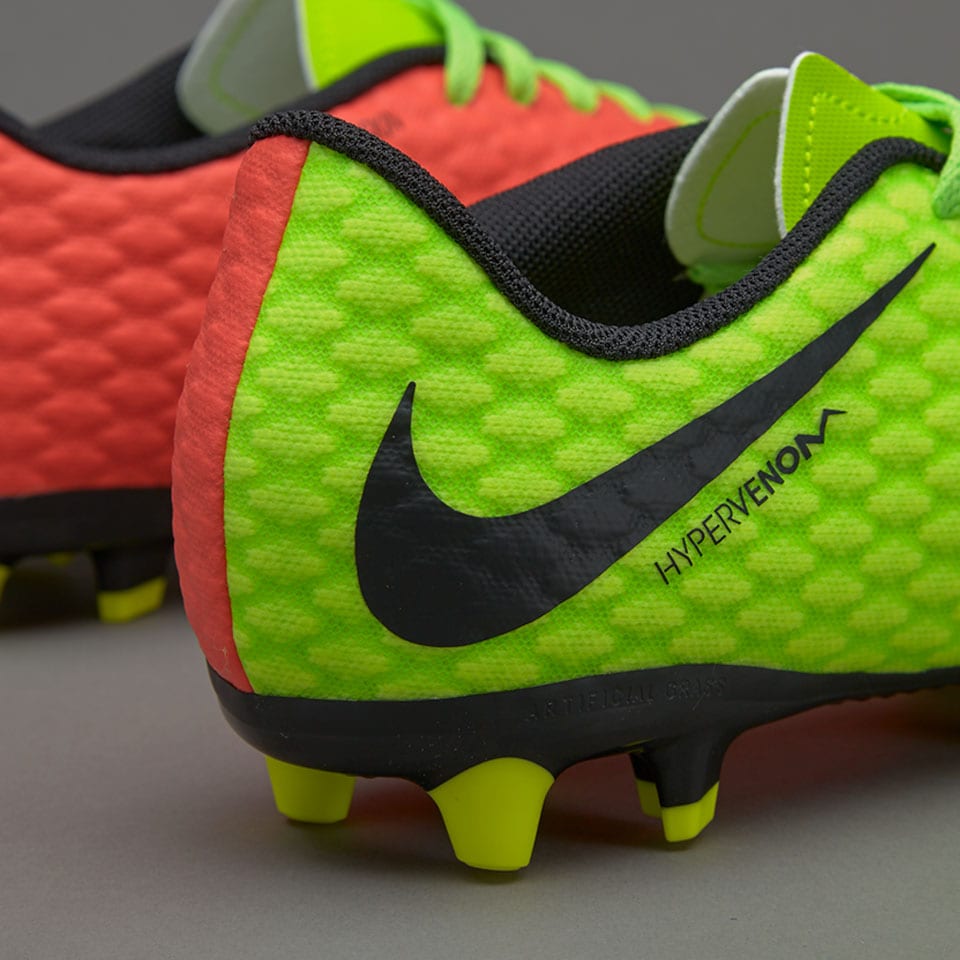Botas de futbol-Nike Hypervenom III AG Pro para niños- Verde eléctrico/Negro/Hyper Naranja | Soccer