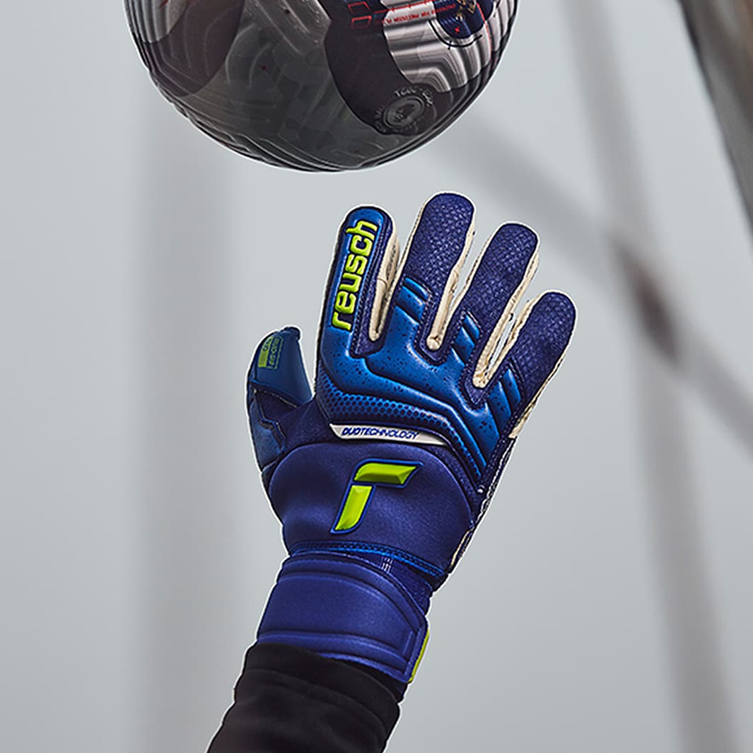 Reusch Attrakt Duo OrthoTec Deep Blue/Safety Yellow/Deep Blue Mens Goalkeeper Gloves Pro