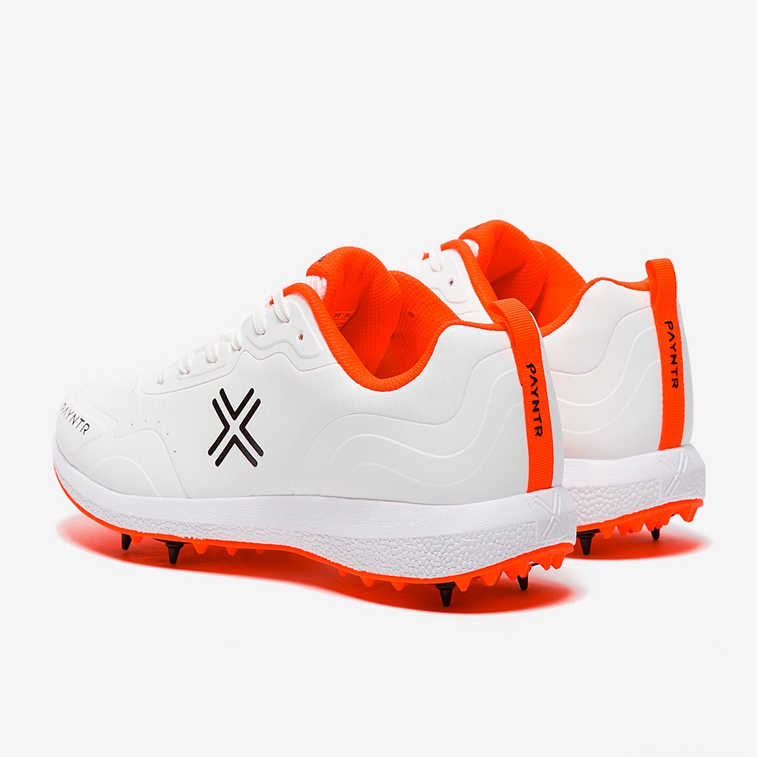 Payntr XPF22 Cricket Spikes White/Orange Mens Shoes ProDirect