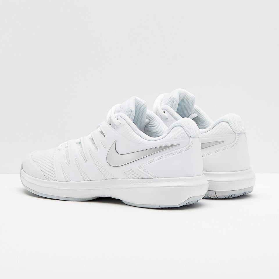 Nike women's air zoom prestige tennis shoes white and metallic silver best sale