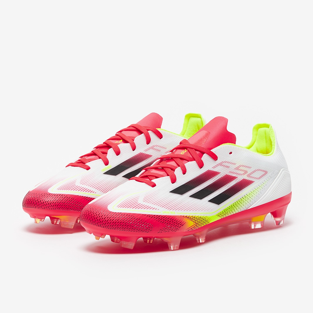 adidas F50 サッカーシューズ ホワイト/ピンク/イエロー adidas F50 Pro Firm Ground - White/Black/Solar Yellow - Adult Cleats |