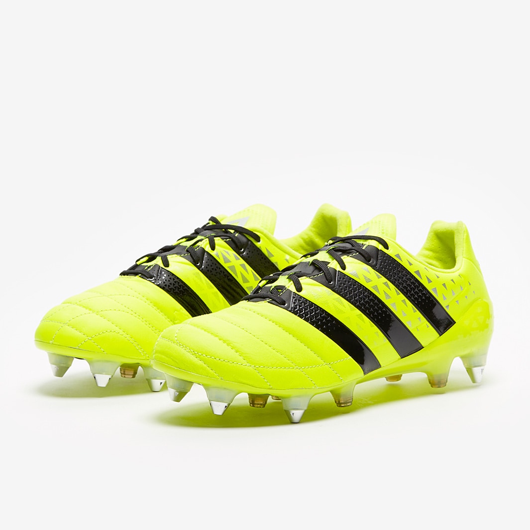 adidas ACE 16.1 SG Leather Mens Boots - Soft Ground - Solar Yellow/Core Black/Silver Metallic | Pro:Direct Soccer