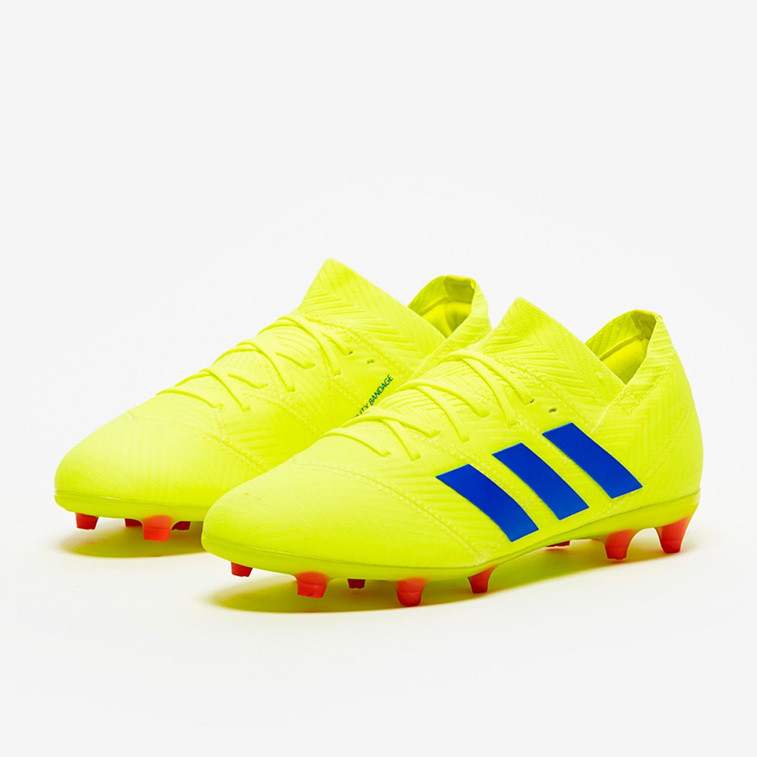 adidas Kids Nemeziz 18.1 FG Solar Yellow Football Blue Active Red Firm Ground Youths Soccer Cleats