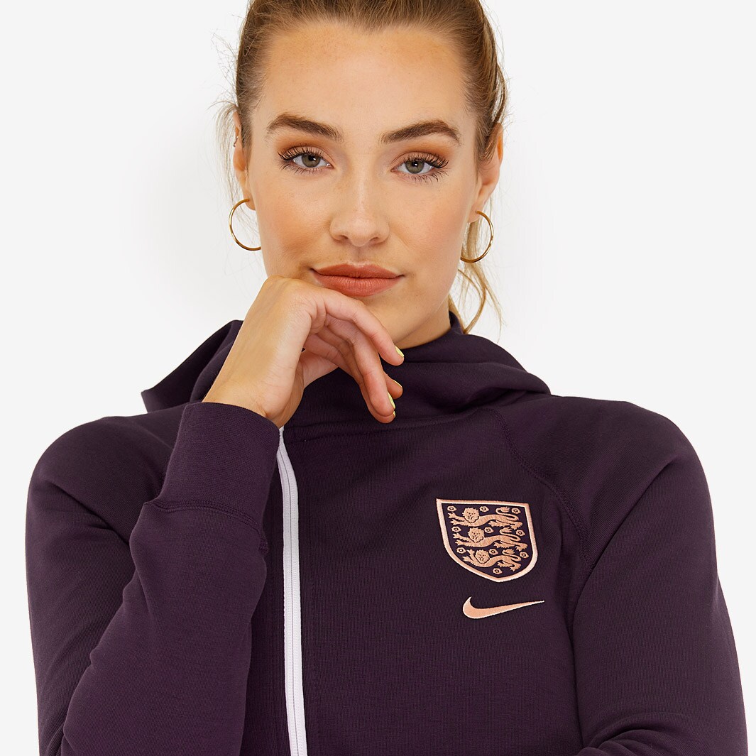 Sudadera Nike Inglaterra Mundial 2019 NSW Techfleece Authentic para mujeres Equipaciones oficiales de equipos de futbol Aficionados Morado Blanco Pro Direct Soccer