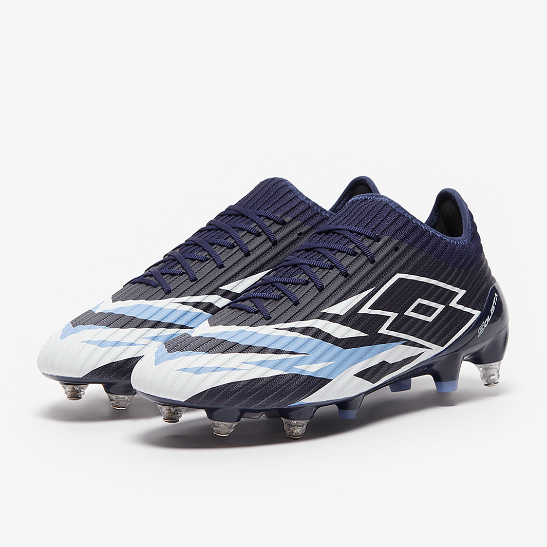 Chaussures De Football Lotto Solista 200 VI FG - Bleu Marine/Blanc - Taille US 10 - Neuf En Boîte