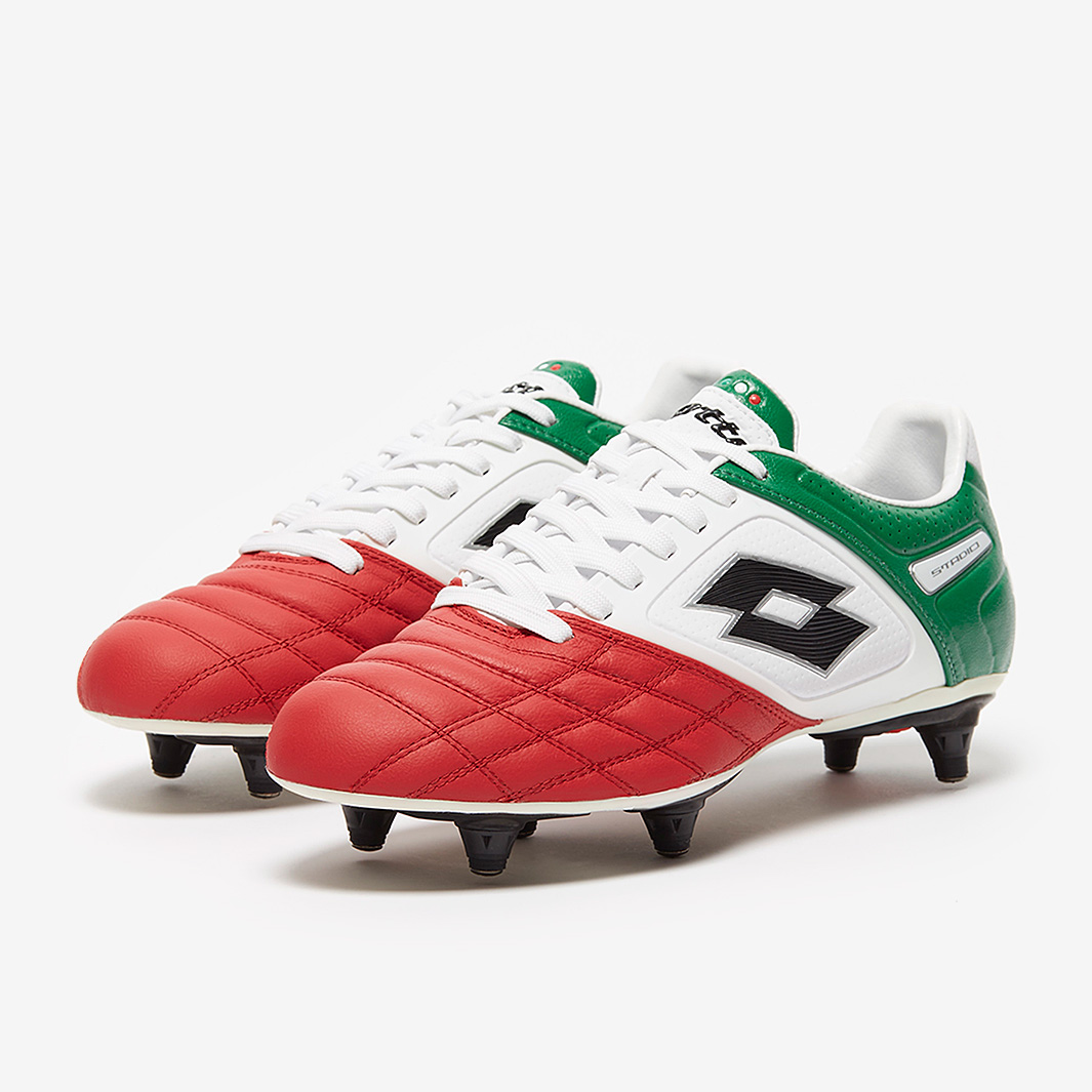 Lotto Stadio 100 II SG - Weiß/Schwarz/Grün - Herren Fußballschuhe Weicher Boden 206777