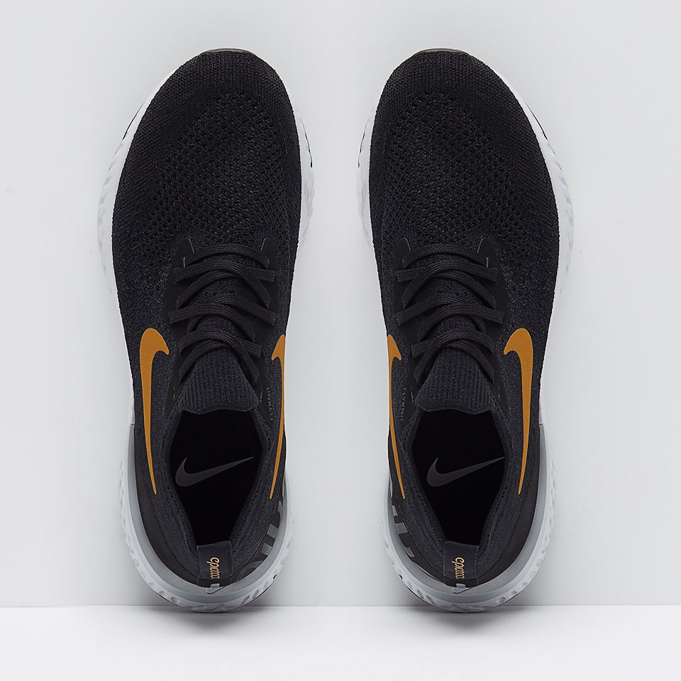 Epic react flyknit shop women's black and gold