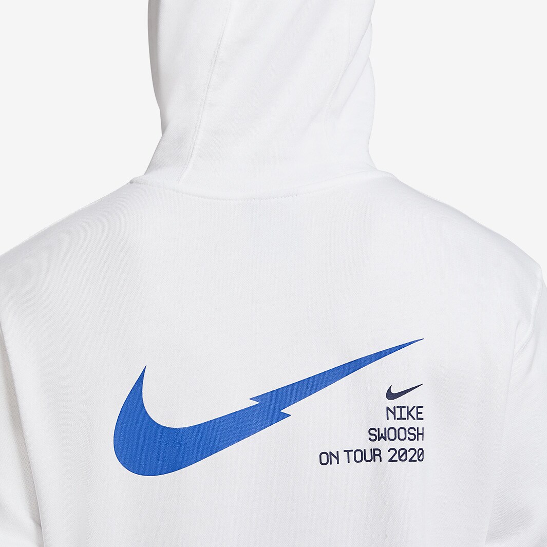 White nike hoodie store with blue swoosh