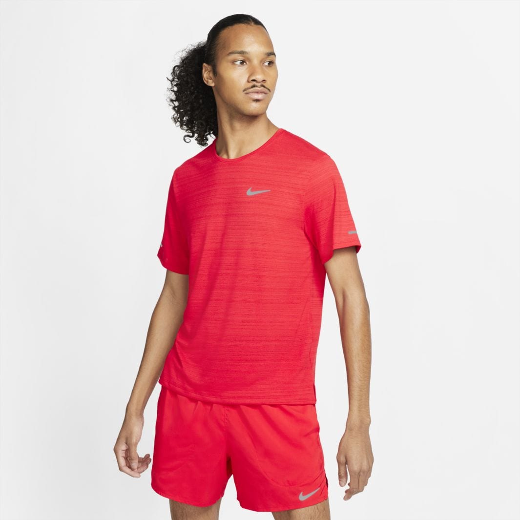 Nike Dri-FIT Miler T-Shirt - University Red/Reflective Silv - Mens ...