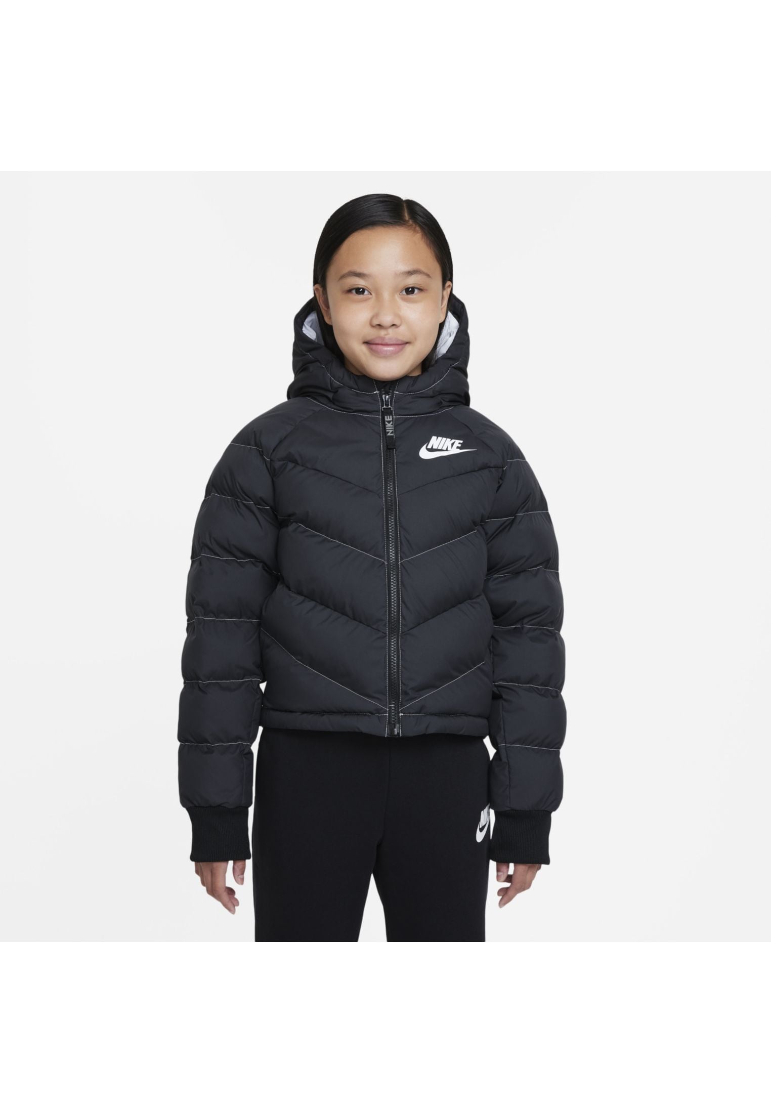 Nike Sportswear Kids Synthetic Fill Hooded Jacket - Black/White/White ...