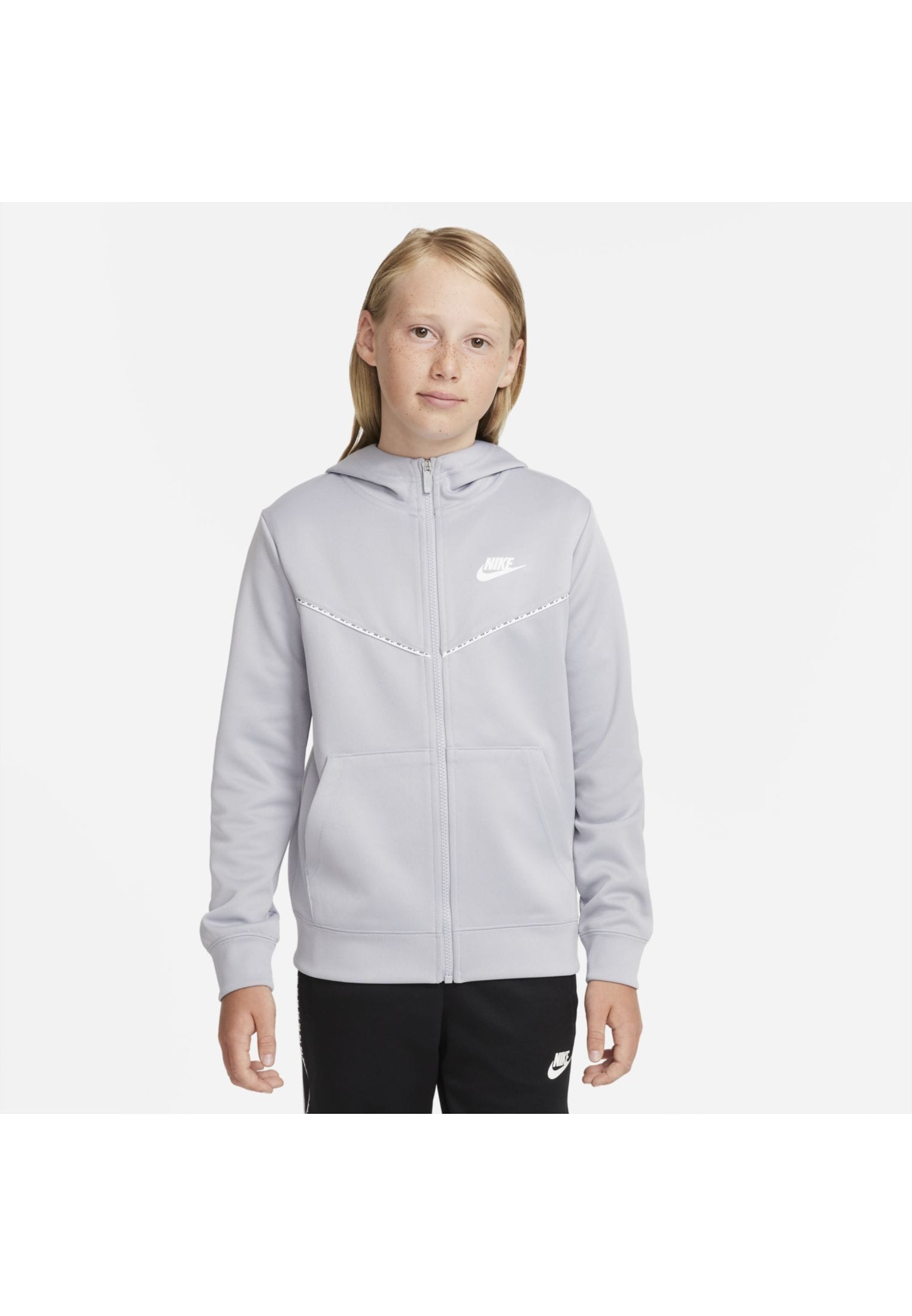 Nike Sportswear Kids Full Zip Hoodie - Wolf Grey/Wolf Grey/White - Boys ...