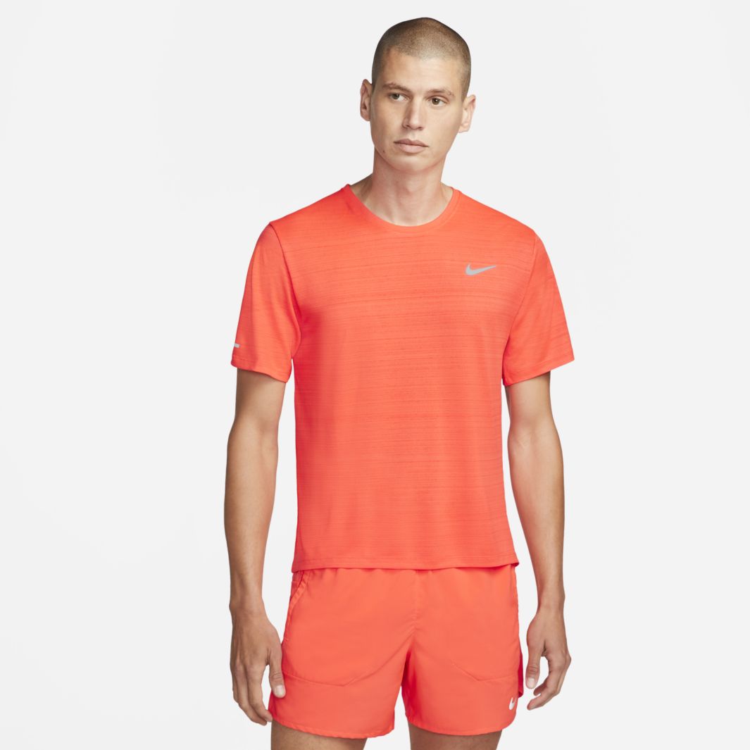 Nike Dri-FIT Miler Running Top - Bright Crimson/Reflective Silver ...