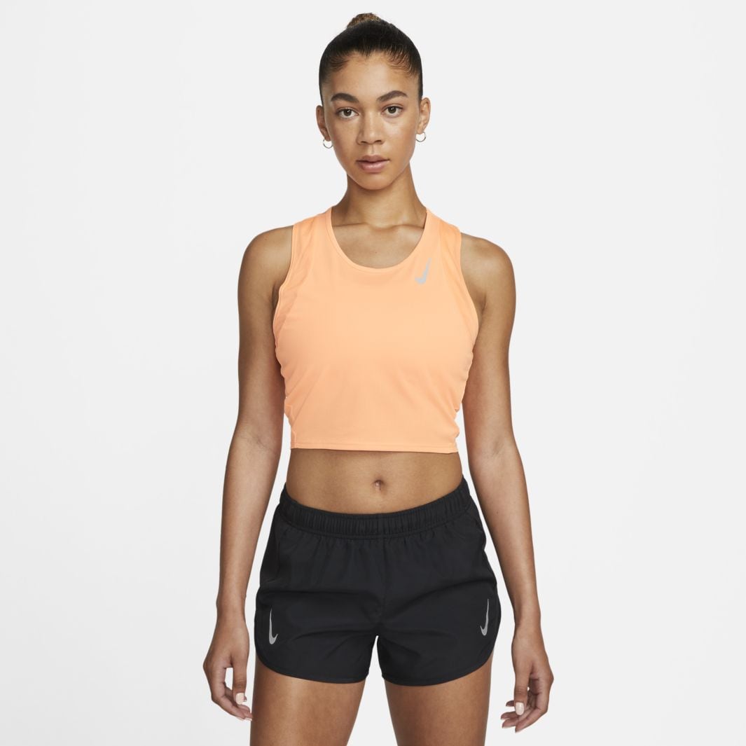 Nike Womens Dri-FIT Race Cropped Running Tank - Peach Cream/Reflective ...