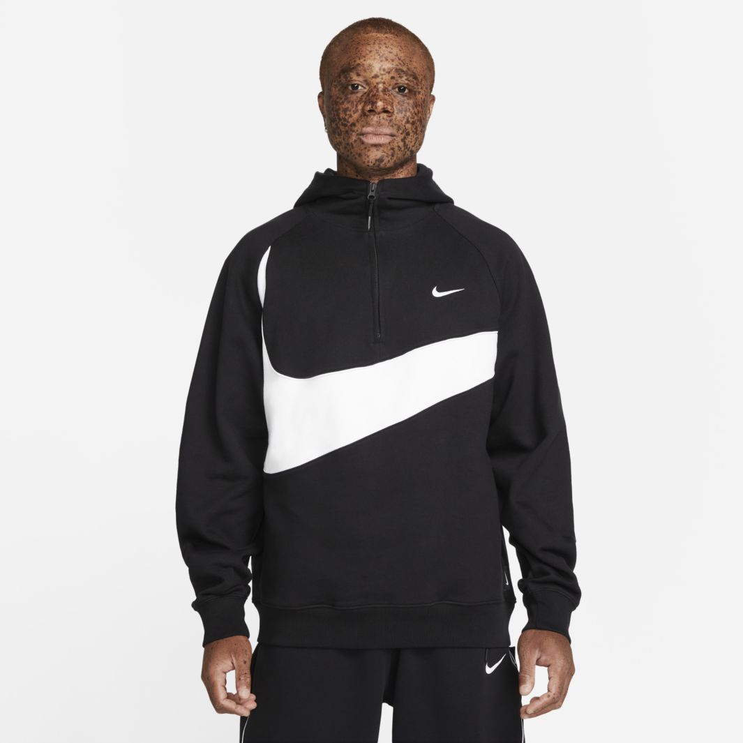 Nike Sportswear Swoosh Fleece 1/2-Zip Hoodie - Black/White - Tops ...