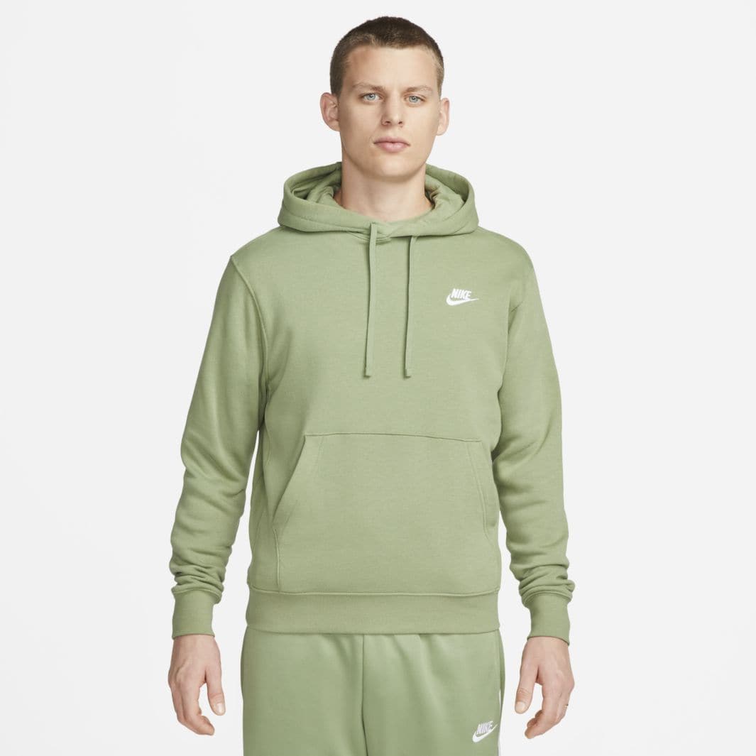 Nike Sportswear Club Hoodie - Oil Green/White - Tops - Mens Clothing ...