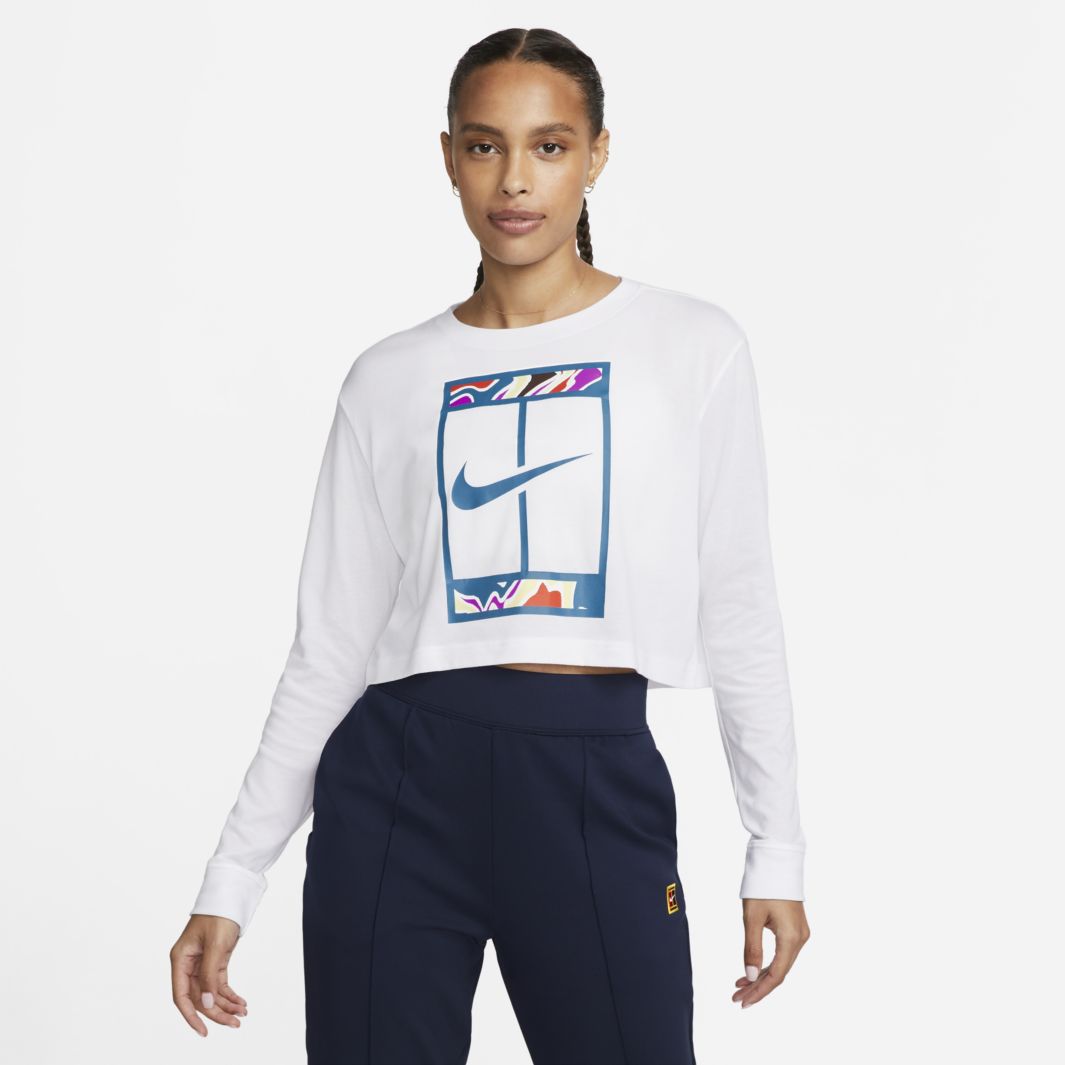 white nike long sleeve crop top