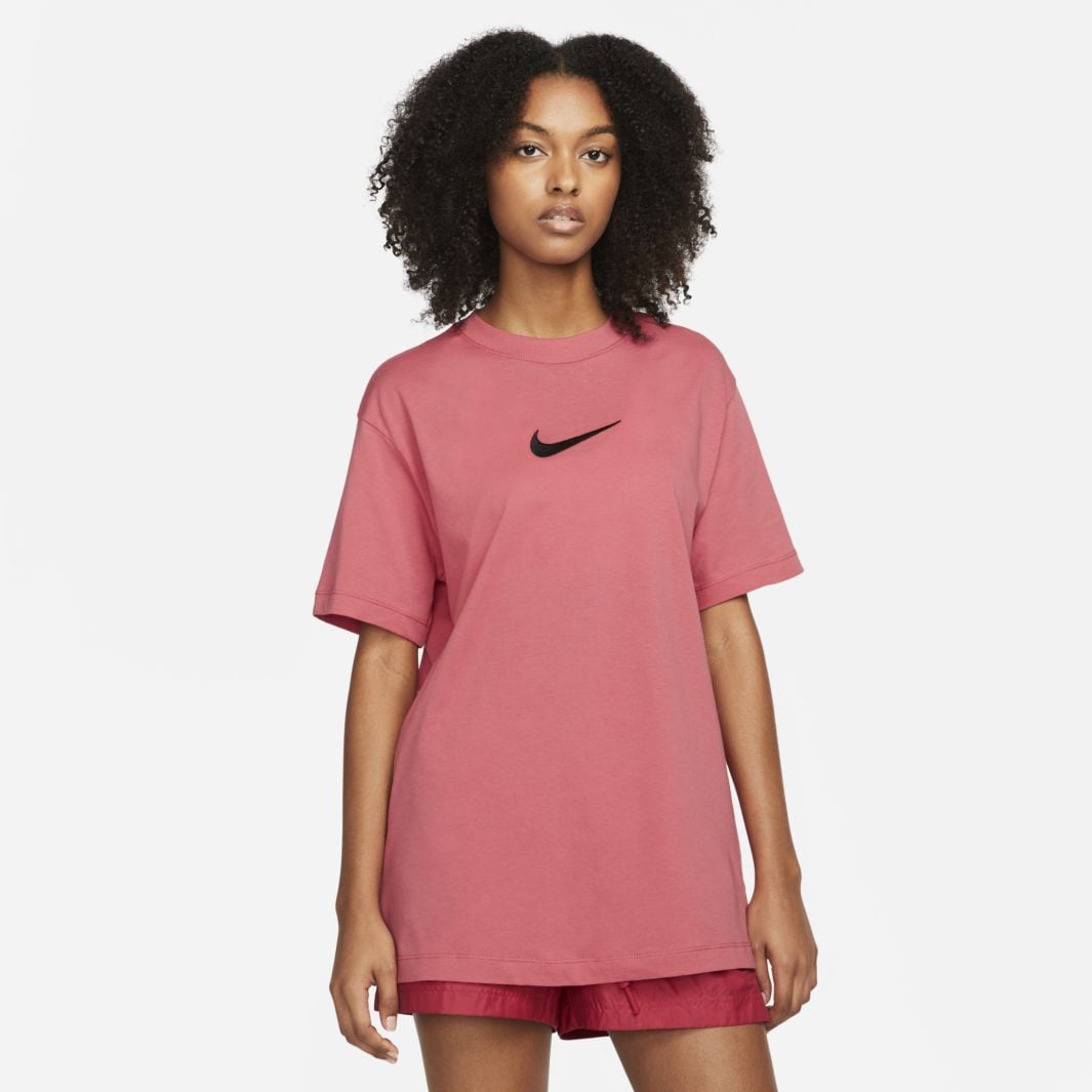 Nike Sportswear Womens BF Midi Swoosh Tee - Adobe/Black - Tops - Womens ...
