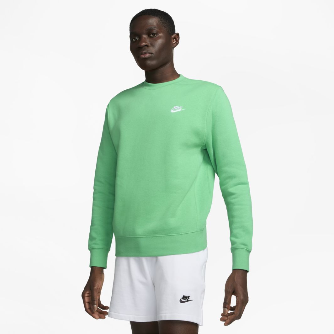 Nike Club Fleece Crew Sweatshirt - Spring Green/White - Tops - Mens ...