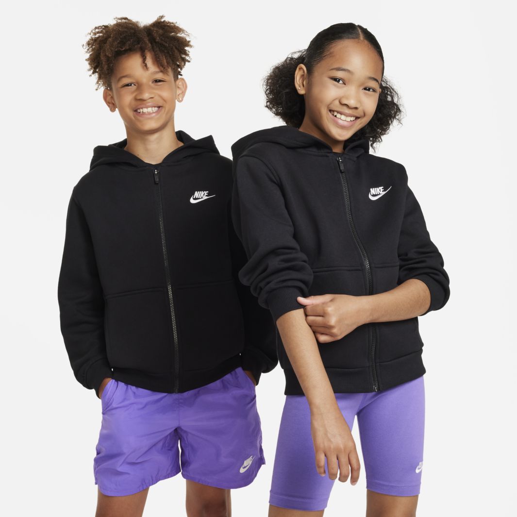 Nike Sportswear Older Kids Club Fleece Full-Zip Hoodie (8-15Y) - Black ...