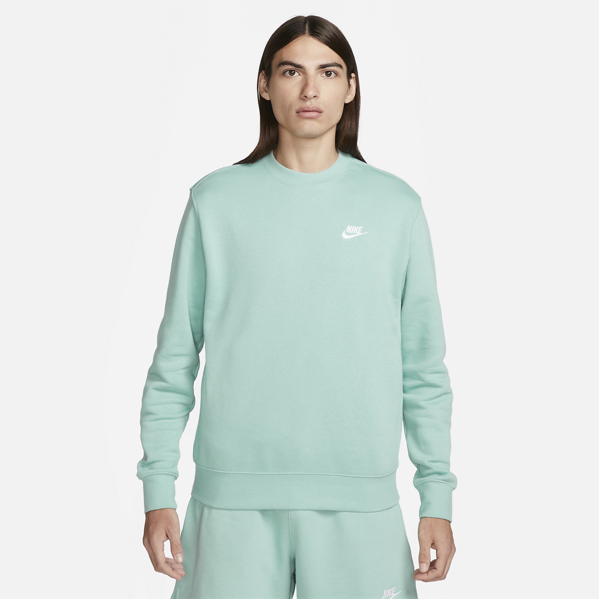 Nike Club Fleece Crew Sweatshirt - Mineral/White - Tops - Mens Clothing ...