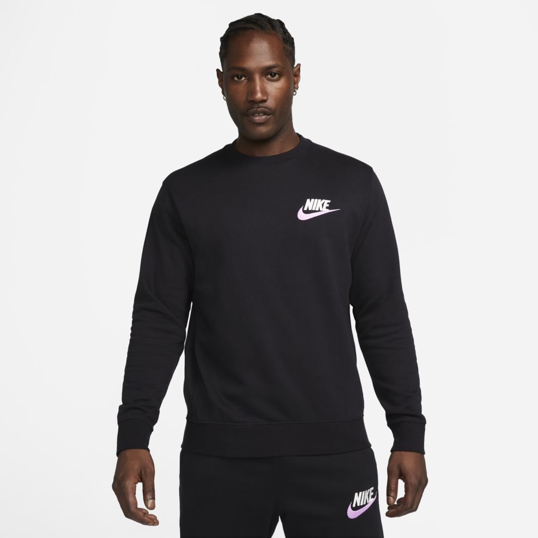 Nike Club Fleece+ French Terry Crew Sweatshirt - Black - Tops - Mens ...