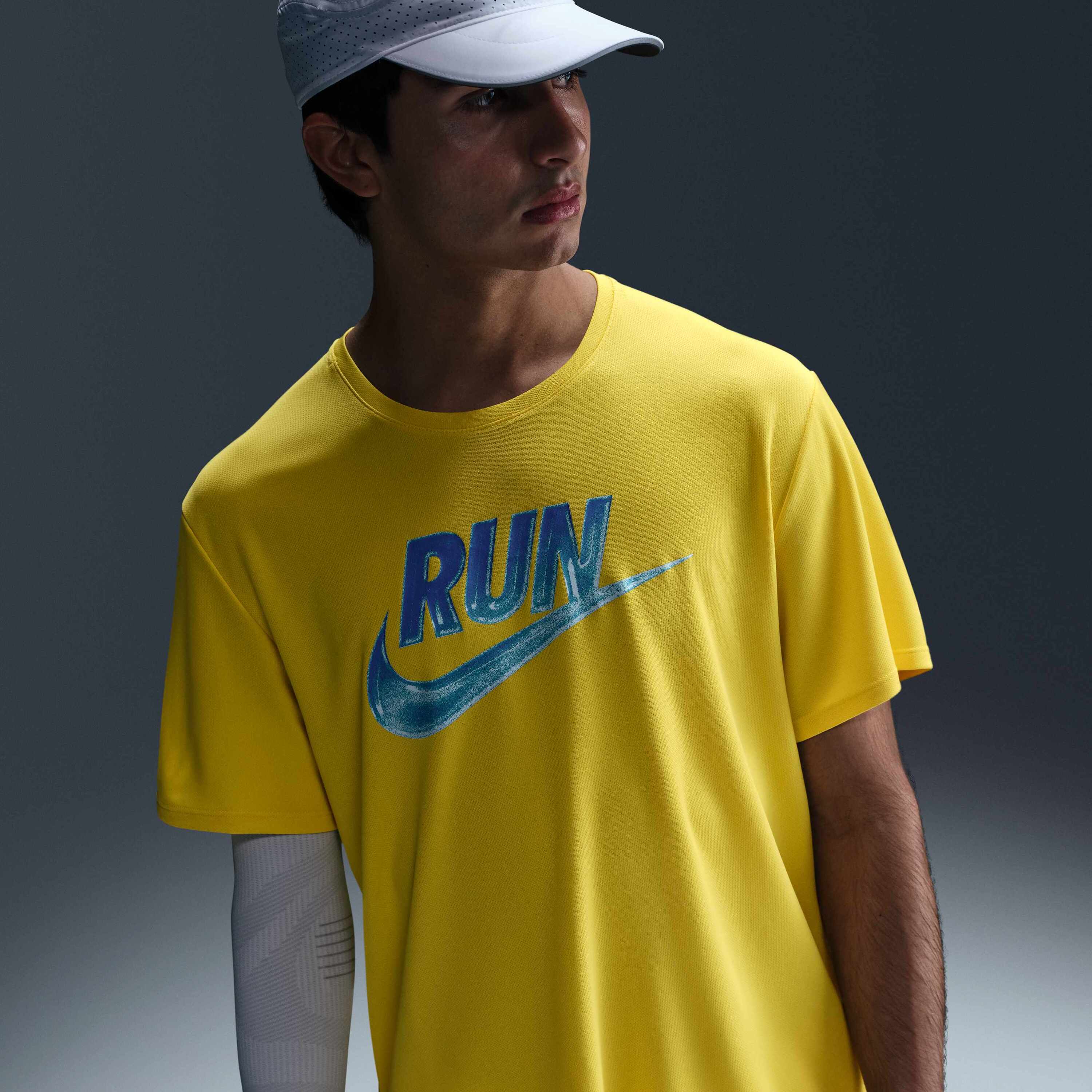 Adidas Nike Men's Dri Fit Short Sleeve Running Top Miler Run Energy Yellow