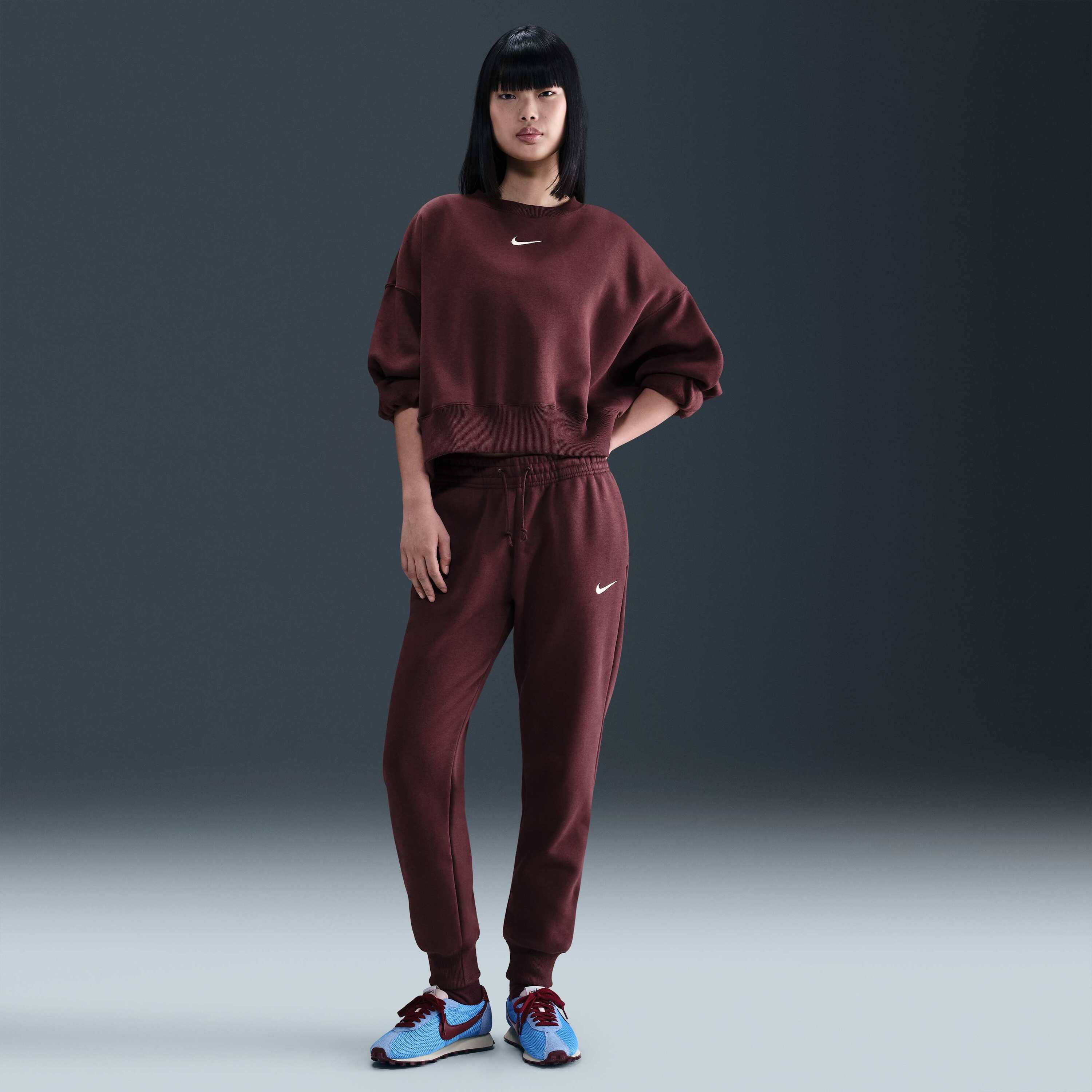 Nike Women's Mid Rise Tracksuit Bottoms Sportswear Phoenix F Red