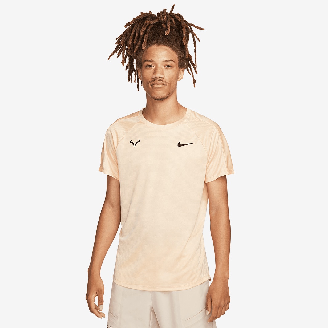 Nike Dri-FIT Rafa Challenger Short Sleeve Top - Ice Peach/Green Glow/Black  - Mens Clothing | Pro:Direct Tennis