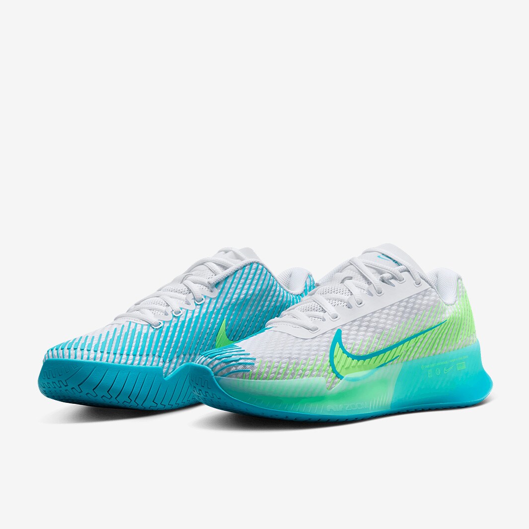 Nike Womens Court Air Zoom Vapor 11 - White/Teal Nebula-Lime Blast-Jade ...