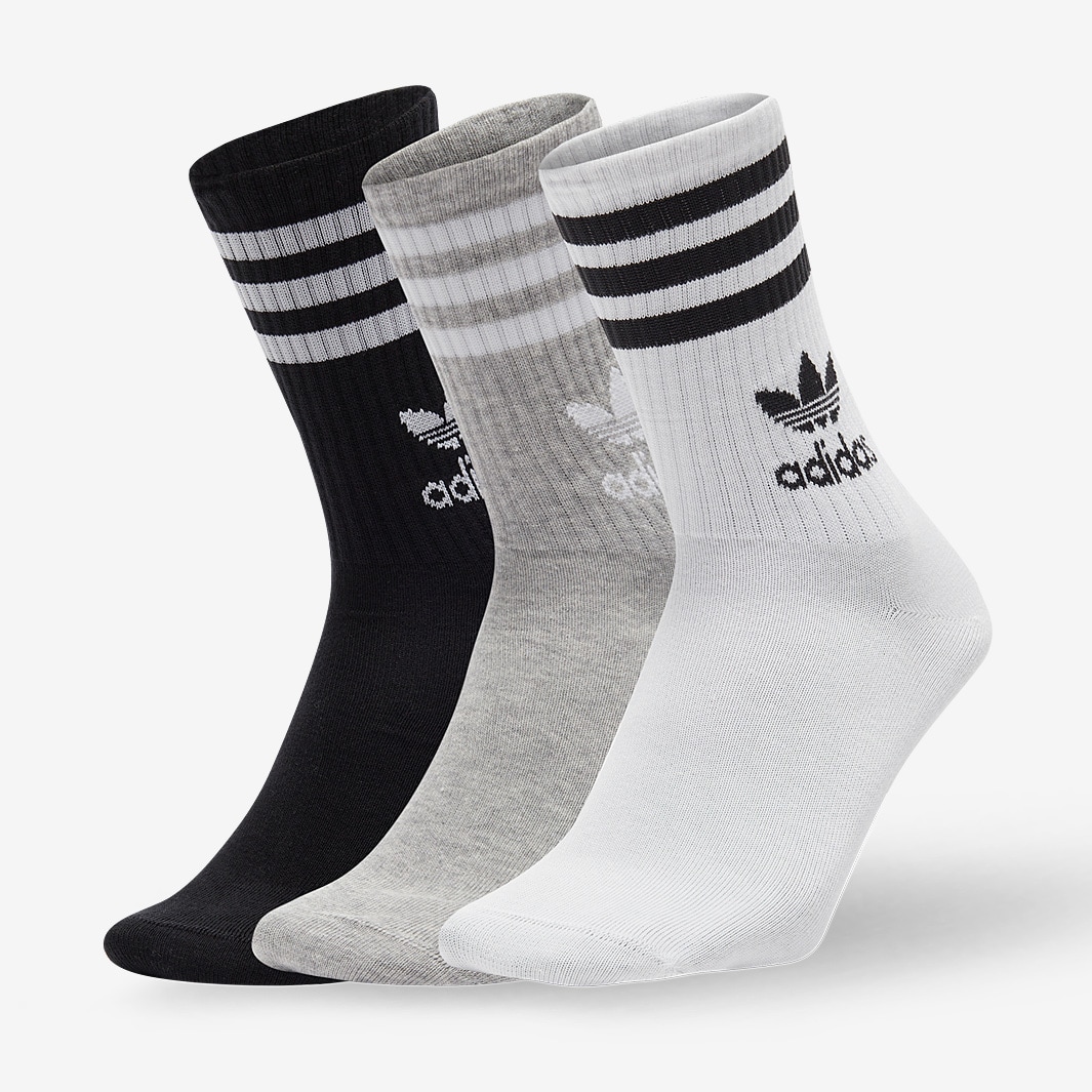 Adidas Originals Mid Crew Socks - White Medium Grey Heather Black 