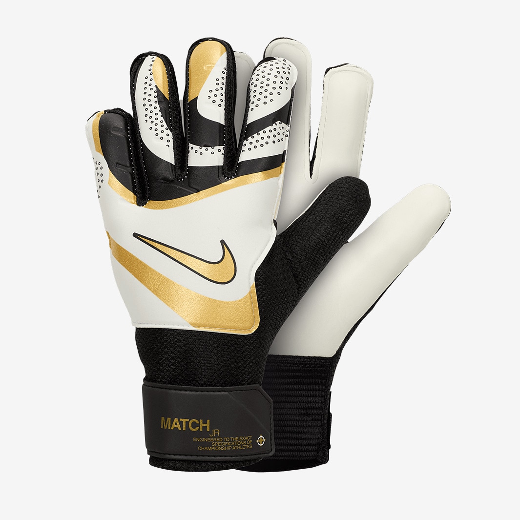 Nike Kids GK Match - Black/White/Metallic Gold Coin - Junior GK Gloves ...