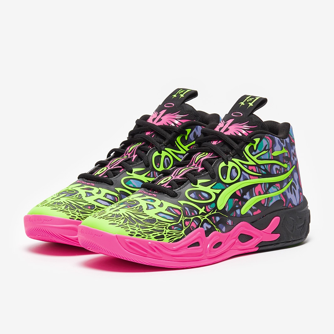 Puma MB.04 Heem JR PUMA Black Luminous Pink Electric Lime Trainers Boys Shoes Pro Direct Basketball