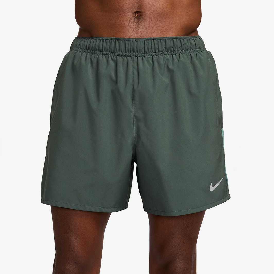 Nike Dri FIT Challenger 5 Inch Bried Lined Shorts Vintage Green Bicoastal Reflective Silv Mens Clothing Pro Direct Running