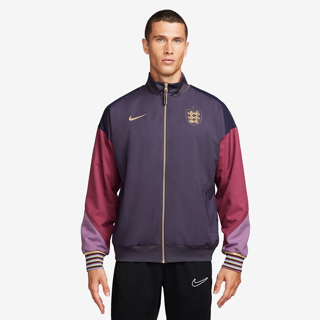 Nike England 2024 Dri FIT Strike Away Anthem Jacket Dark Raisin Purple Ink Sesame Mens Replica Pro Direct Soccer