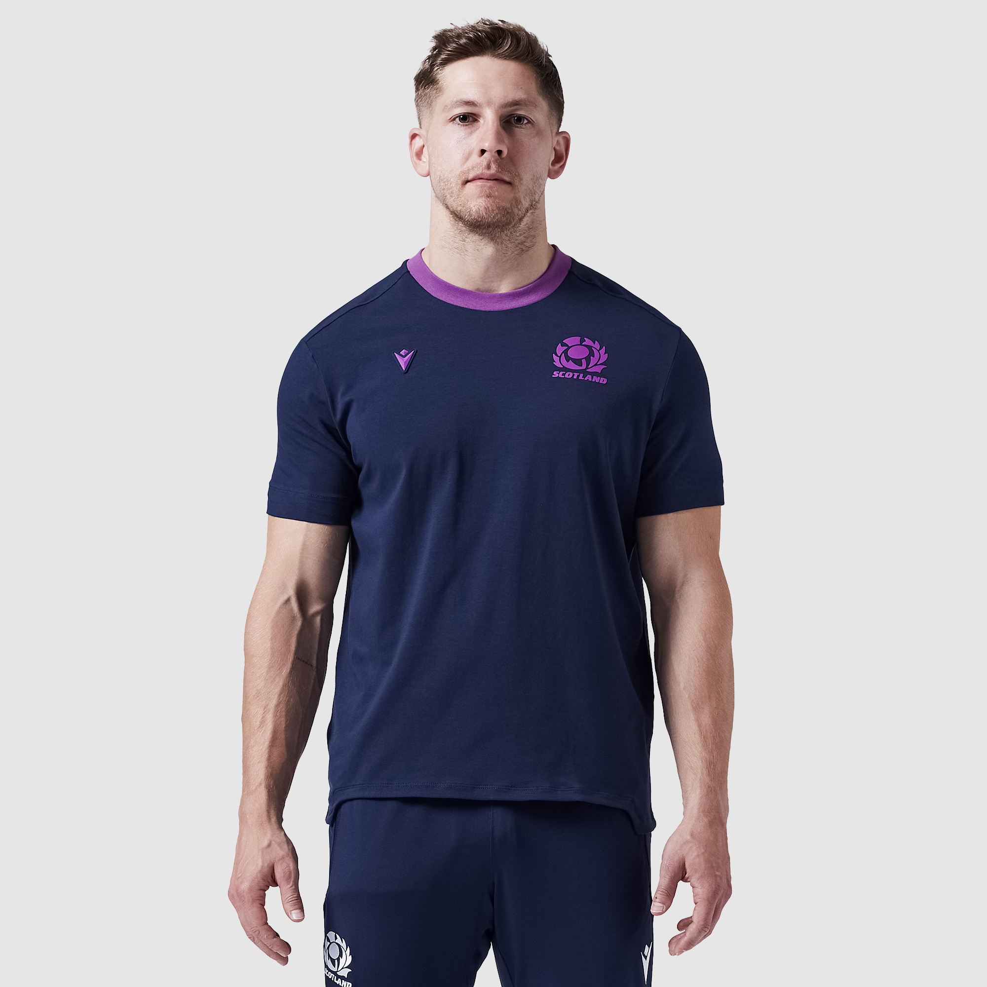 Macron Scotland 25 26 Travel Cotton T Shirt Navy