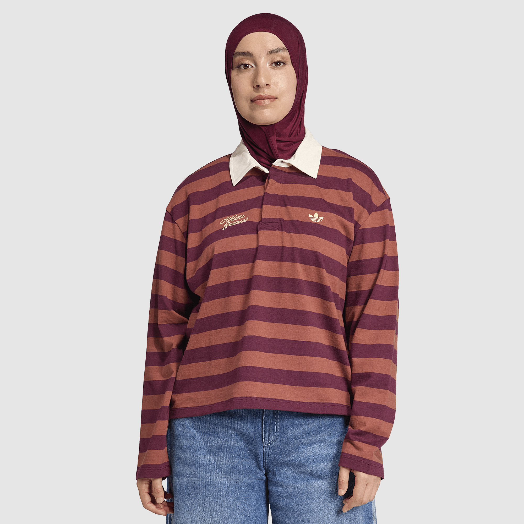 Adidas Originals Womens Long Sleeve Graphic Polo Sweatshirt Red