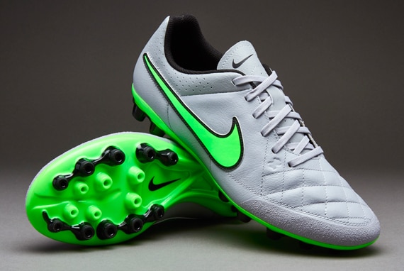 Nike Tiempo Genio PielAG-R -Botas de Cesped artificial-Gris-Verde-Negro Soccer
