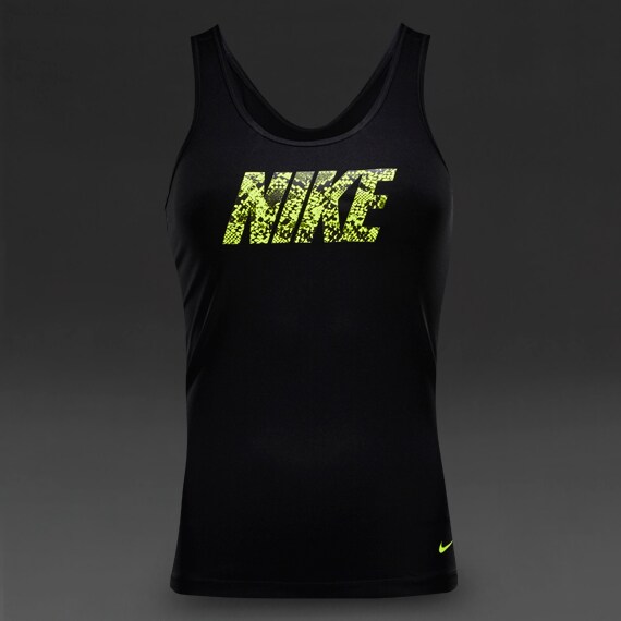 Nike Womens Pro Logo Tank Fill Womens Clothing Black Volt Volt Pro Direct Running