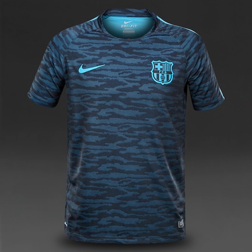 Controversieel Chemicus architect Football Tops - Nike FC Barcelona Kids Flash Night Rising Short Sleeve Tee  - Youths Replica Apparel - Black/Light Current Blue 