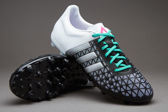 adidas ACE 15.3 FG/AG Mens Soccer Shoes - Ground - Core Black/Matte Silver/White