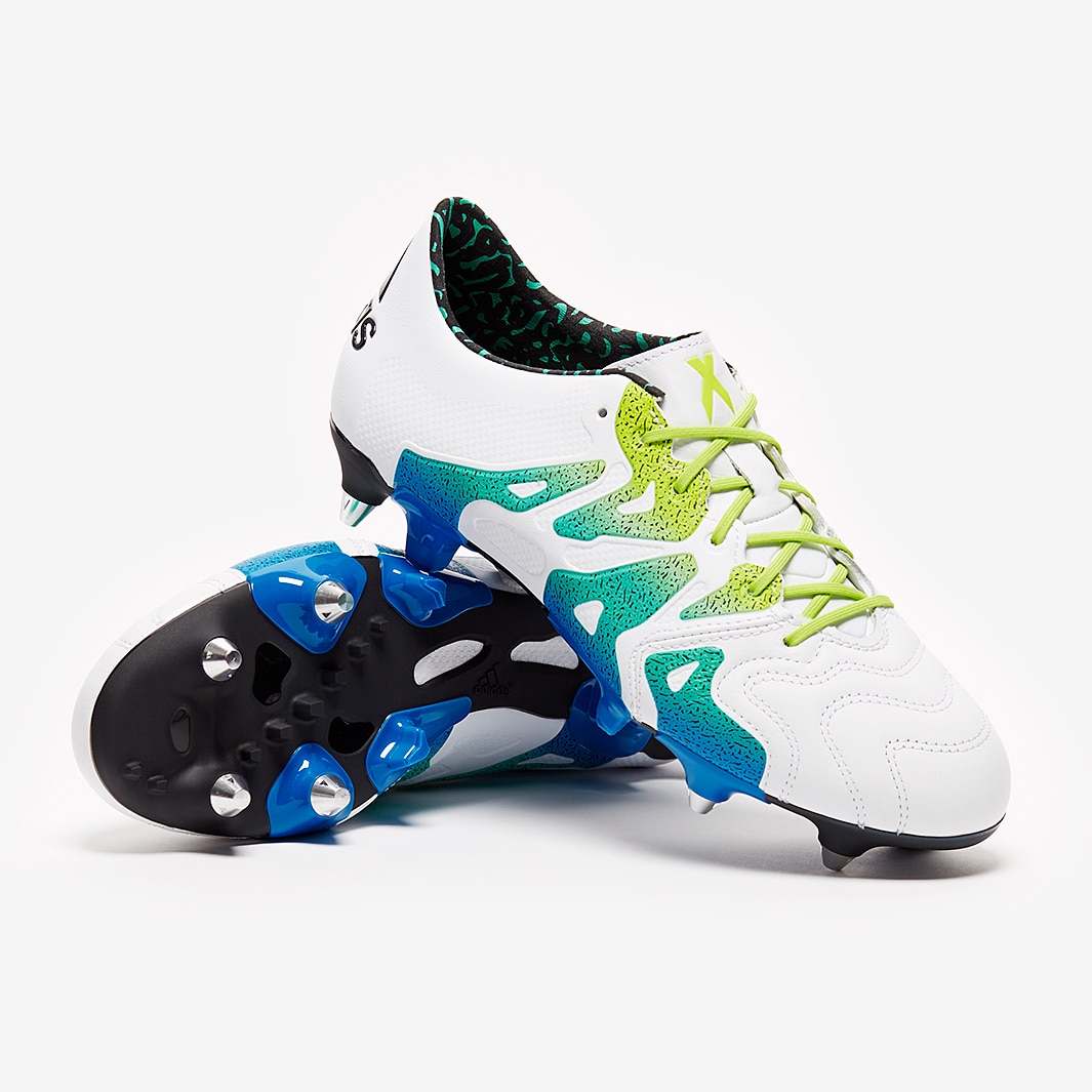 adidas X 15.1 Piel-Botas de futbol-Terrenos Blandos-Blanco-Solar Slime-Negro Core | Pro:Direct Soccer