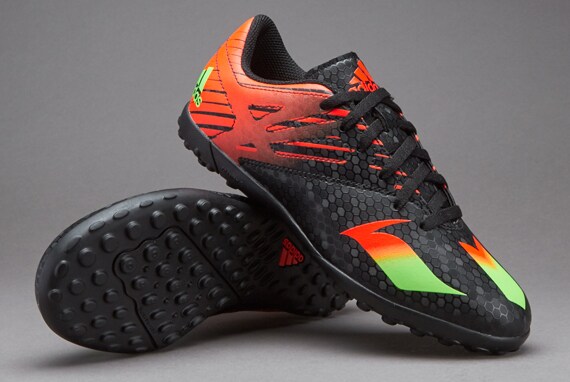 adidas MESSI 15.4 TF niños-Zapatillas de fútbol- Cesped sintetico-Negro Core-Verde solar-Rojo solar | Soccer