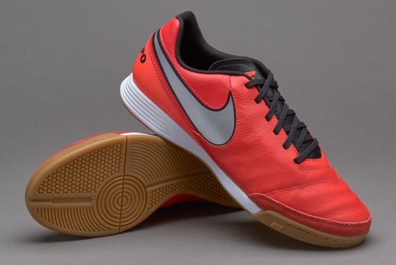 Nike Genio II Piel IC -Zapatillas sala-Rojo/Plateado metalizado/Rojo total | Pro:Direct Soccer