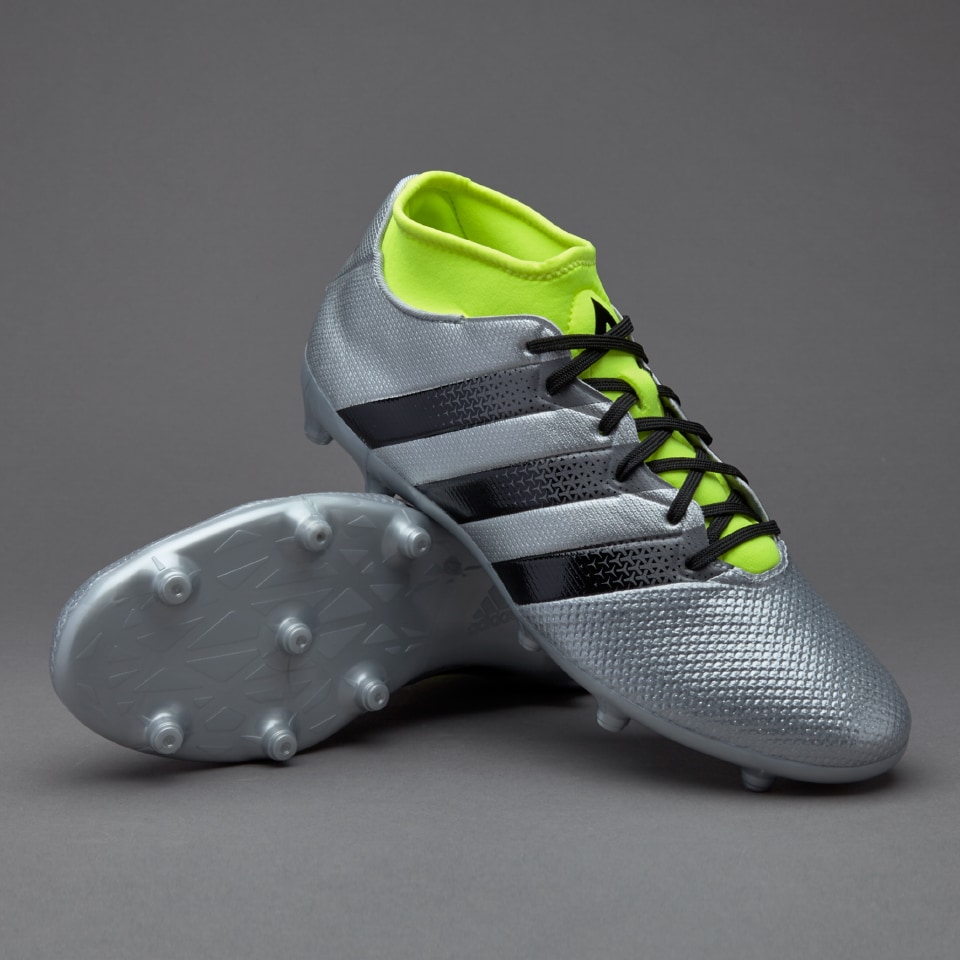 adidas ACE 16.3 FG/AG Mens Soccer - Firm Ground - Silver Metallic/Core Black/Solar Yellow